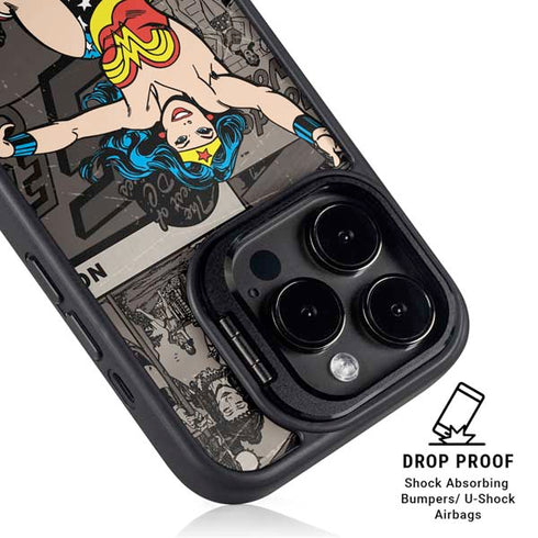 DC Comics Wonder Woman Vintage pose pattern iPhone 14 Pro Kickstand Case